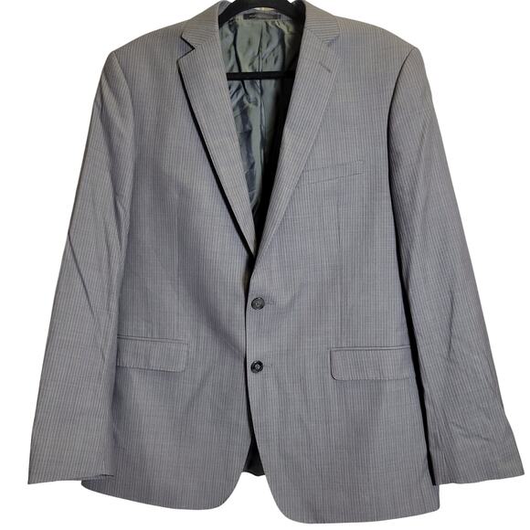 Calvin Klein Sport Coat Blazer Suit Jacket Mens 44R 100% Wool Gray Pinstripe - Picture 1 of 5